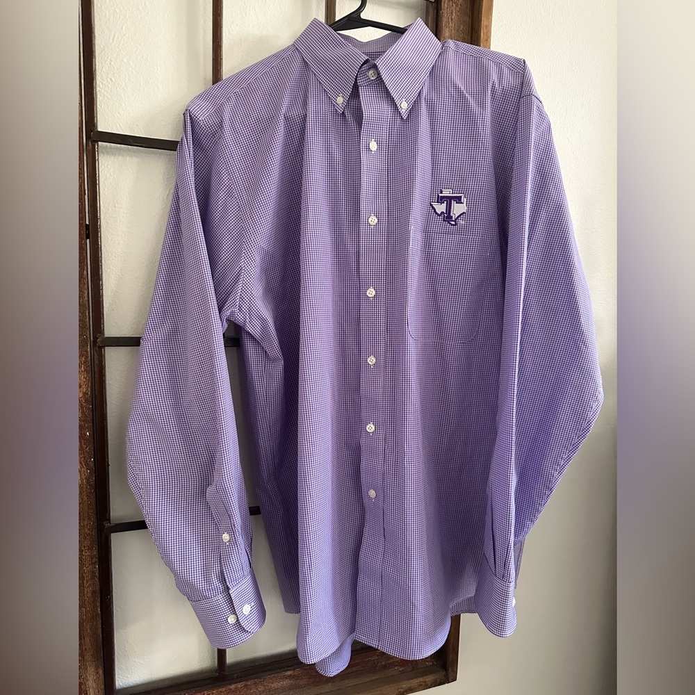 Tarleton State University Long sleeve Van Heusen Purple button down dress shirt